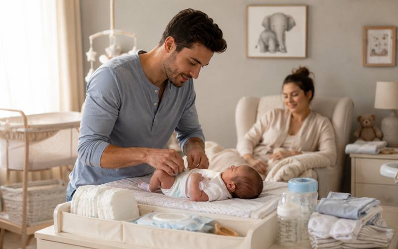 Dad learning baby care basics - newborn care guide for dads