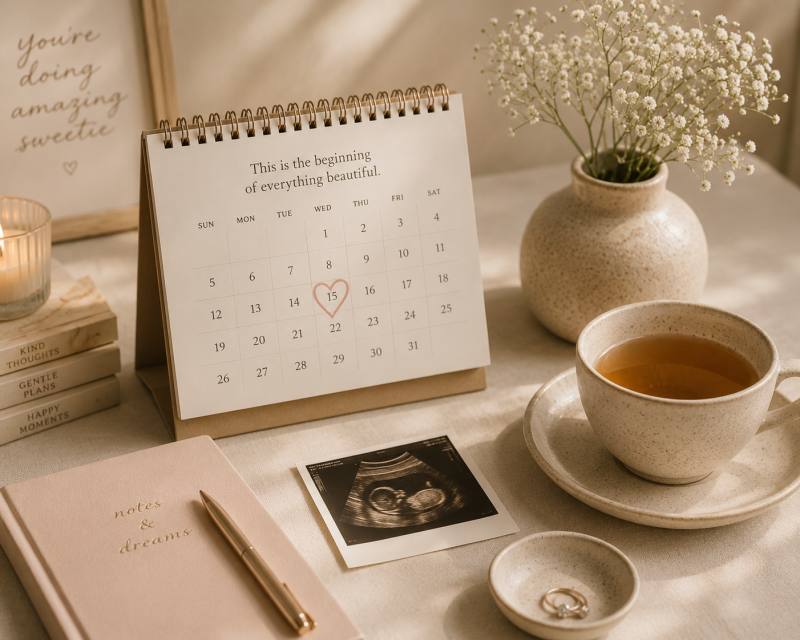 Calendar marking the two week wait between ovulation and a missed period