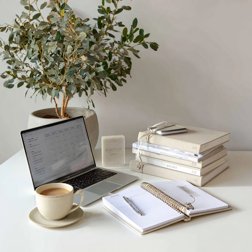 Writing your birth plan at a calm organised desk