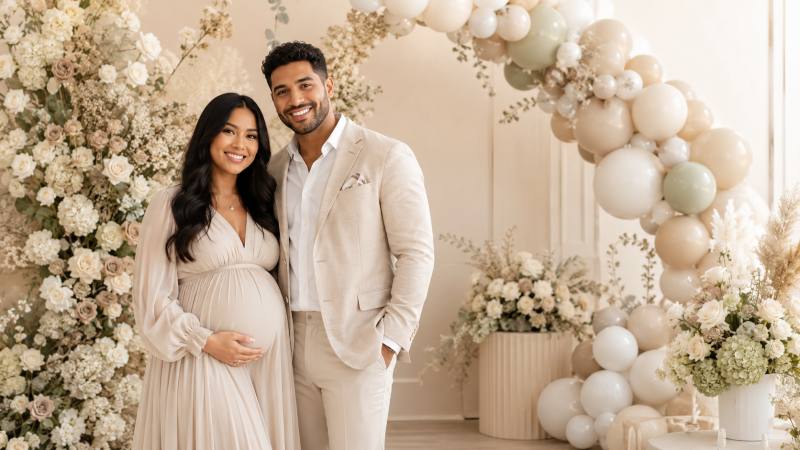 Gender-neutral baby shower in sage and terracotta tones